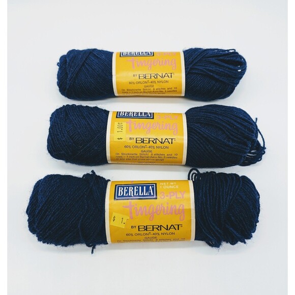 Bernat Other - Vintage Berella by Bernat Navy 3-Ply Fingering Yarn 60% Orlon 40% Nylon USA
